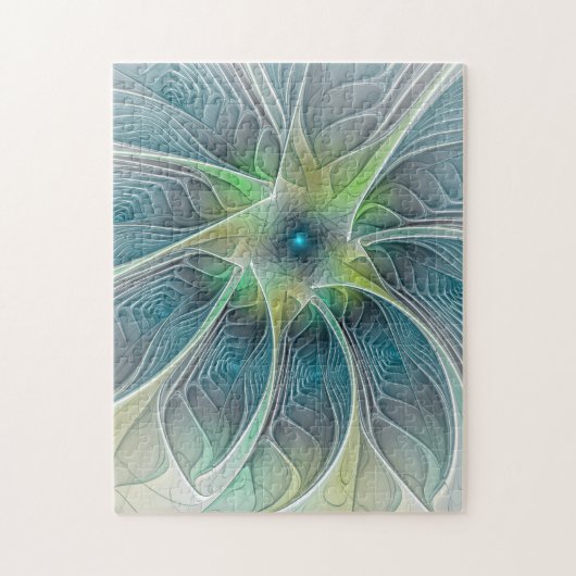 Vlaanderen Fantasy Modern Blue Green Fractal Flowe Legpuzzel (Verticaal)