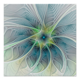 Vlaanderen Fantasy Modern Blue Green Fractal Flowe Perfect Poster