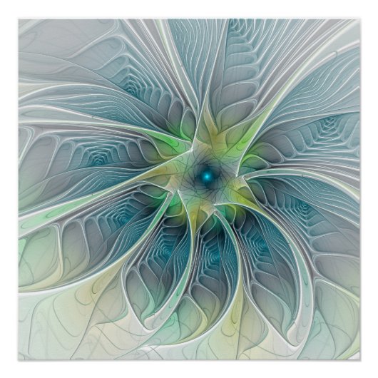 Vlaanderen Fantasy Modern Blue Green Fractal Flowe Perfect Poster (Voorkant)