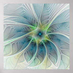 Vlaanderen Fantasy Modern Blue Green Fractal Flowe Poster