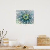 Vlaanderen Fantasy Modern Blue Green Fractal Flowe Poster (Keuken)