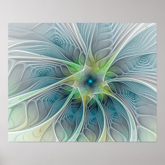 Vlaanderen Fantasy Modern Blue Green Fractal Flowe Poster (Voorkant)