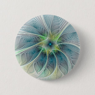 Vlaanderen Fantasy Modern Blue Green Fractal Flowe Ronde Button 5,7 Cm