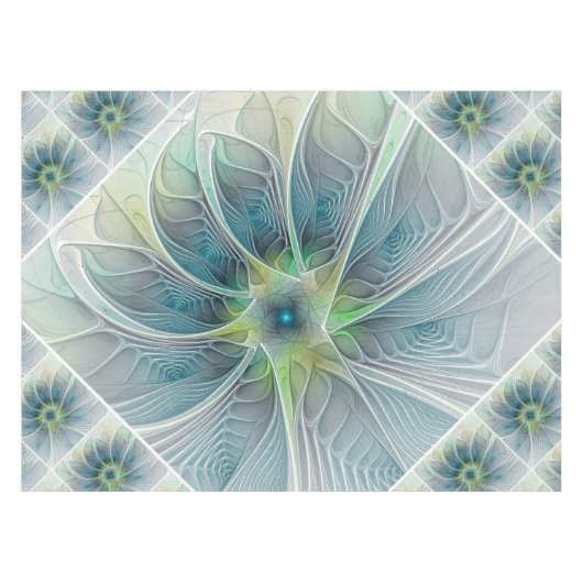 Vlaanderen Fantasy Modern Blue Green Fractal Flowe Tafelkleed (Voorkant (Horizontaal))