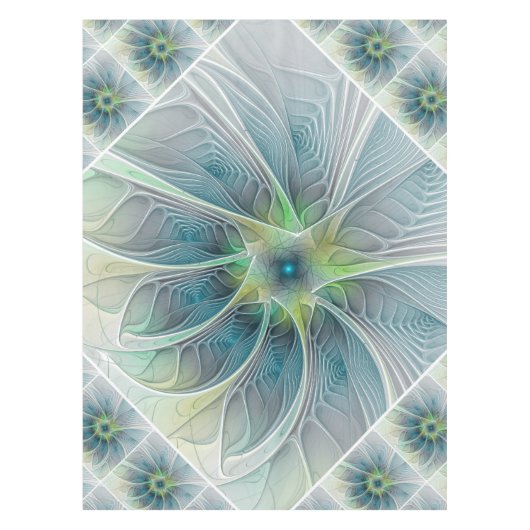 Vlaanderen Fantasy Modern Blue Green Fractal Flowe Tafelkleed (Voorkant)