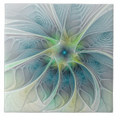 Vlaanderen Fantasy Modern Blue Green Fractal Flowe Tegeltje (Voorkant)