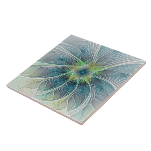Vlaanderen Fantasy Modern Blue Green Fractal Flowe Tegeltje (Zijkant)