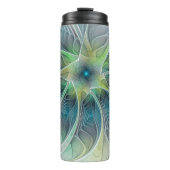 Vlaanderen Fantasy Modern Blue Green Fractal Flowe Thermosbeker (Voorkant)