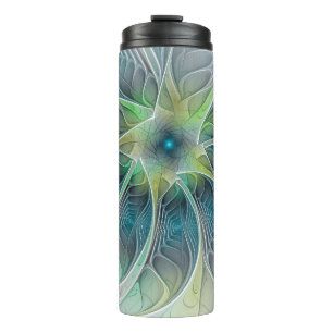 Vlaanderen Fantasy Modern Blue Green Fractal Flowe Thermosbeker