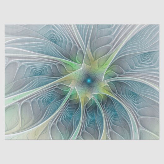 Vlaanderen Fantasy Modern Blue Green Fractal Flowe Tissuepapier (Voorkant)
