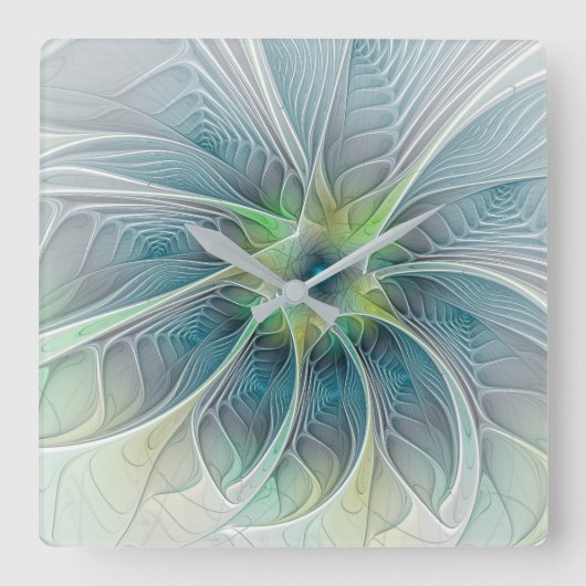 Vlaanderen Fantasy Modern Blue Green Fractal Flowe Vierkante Klok (Voorkant)