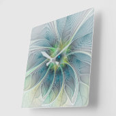 Vlaanderen Fantasy Modern Blue Green Fractal Flowe Vierkante Klok (Hoek)