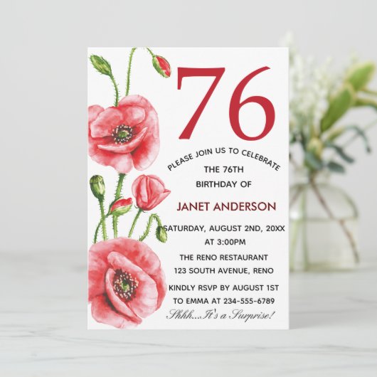 Vlaanderen papaver Waterverf 76e verjaardag Kaart (Staand voorkant)