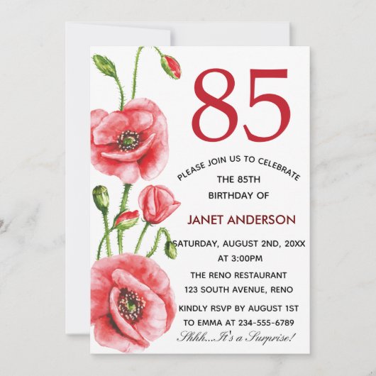 Vlaanderen papaver Waterverf 85th Birthday Party Kaart (Voorkant)