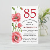 Vlaanderen papaver Waterverf 85th Birthday Party Kaart (Staand voorkant)
