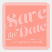 Vlaanderen Typografie Coral Salmon sparen de Datum Vierkante Sticker (Voorkant)