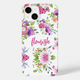 Vlaanroze Paarse Elegant Floral Waterverf Case-Mate iPhone 14 Hoesje