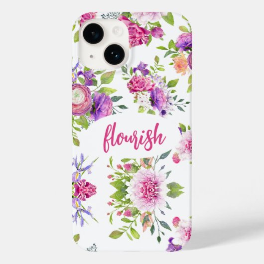 Vlaanroze Paarse Elegant Floral Waterverf Case-Mate iPhone Case (Achterkant)