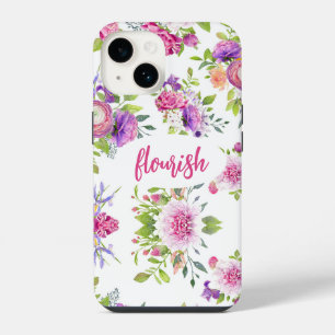 Vlaanroze Paarse Elegant Floral Waterverf iPhone 14 Hoesje