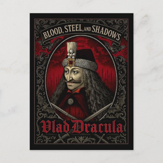 Vlad Dracula Gotisch Briefkaart – Bloedstalen scha (Voorkant)
