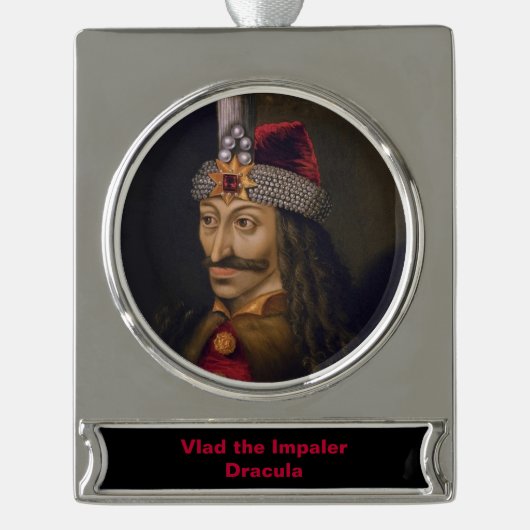 Vlad Tepes: Impaler, Dracula Dragon Prince Voivode Verzilverd Banner Ornament (Voorkant)