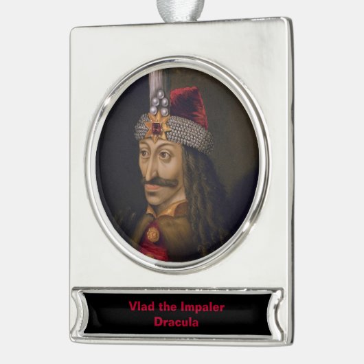 Vlad Tepes: Impaler, Dracula Dragon Prince Voivode Verzilverd Banner Ornament (Links)