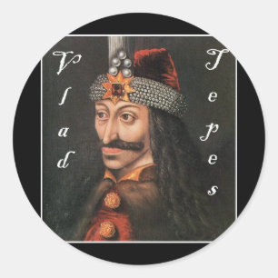 Vlad Tepes met naam in Blackadder Ronde Sticker