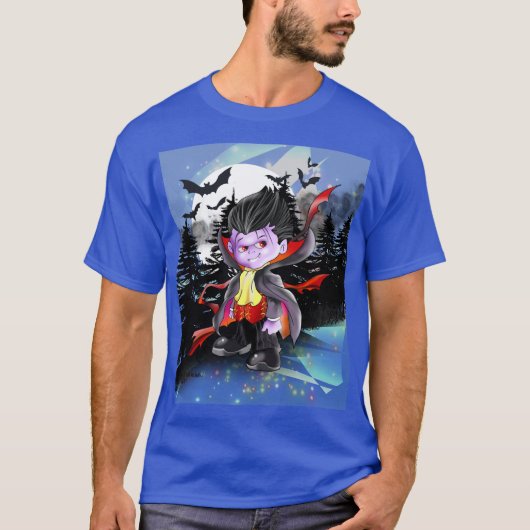 Vladimir de vampier op blauw t-shirt (Voorkant)
