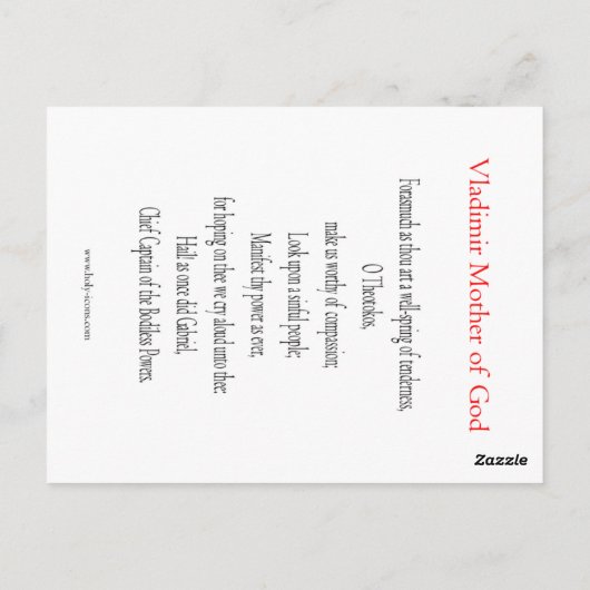 Vladimir Moeder Gods Gebed Kaart (Achterkant)
