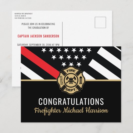 Vlag Afstuderen brandweerkorps van de brandweeraca Uitnodiging Briefkaart (Voorkant / Achterkant)