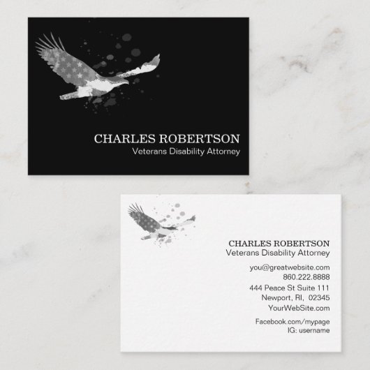 *~* Vlag Amerikaan Eagle Grey Grey in Black Visitekaartje (Voorkant / Achterkant)