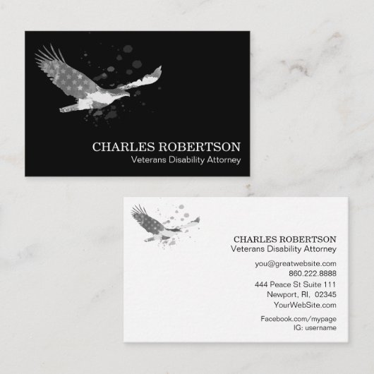 *~* Vlag Amerikaanse adelgrijs op zwarte VS Visitekaartje (Voorkant / Achterkant)