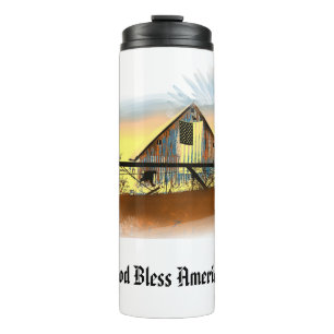 *~* Vlag Amerikaanse Houten Schuur GOD ZEGEN AMERI Thermosbeker