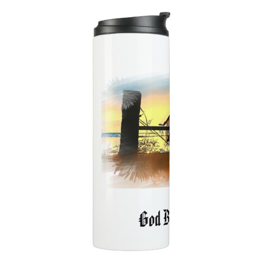 *~* Vlag Amerikaanse Houten Schuur GOD ZEGEN AMERI Thermosbeker (Gedraaid links)