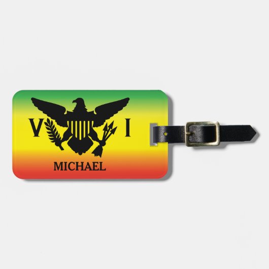 Vlag Amerikaanse Maagdeneilanden, Rasta, groen roo Bagagelabel (Voorkant horizontaal)