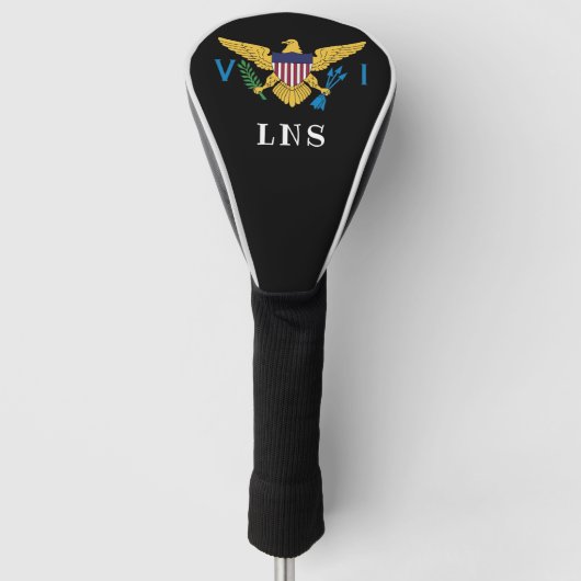 Vlag Amerikaanse Maagdeneilanden, uw Initialen, zw Golfheadcover (Voorkant)