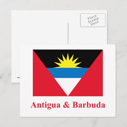 Vlag Antigua en Barbuda met naam Briefkaart (Voorkant / Achterkant)