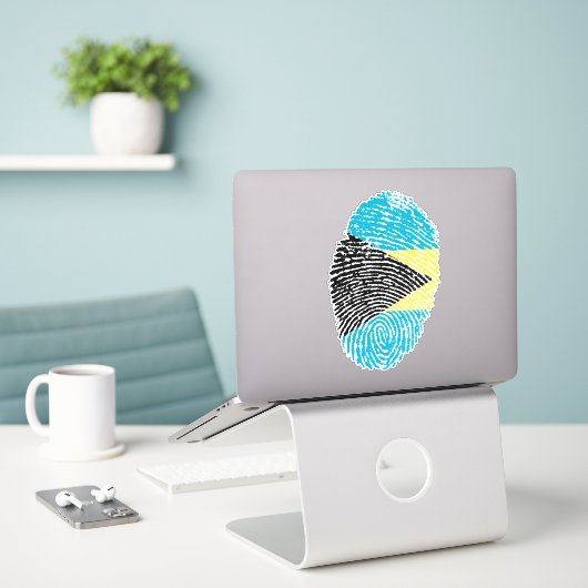 Vlag Bahamas Fingerprint Sticker (Laptop op bureau)