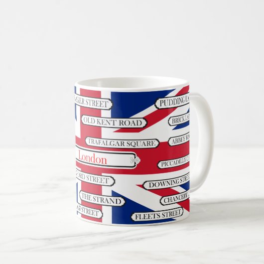 Vlag & beroemde straatnamen van Londen Koffiemok (Voorkant rechts)