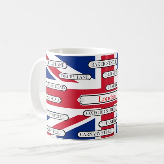 Vlag & beroemde straatnamen van Londen Koffiemok (Voorkant links)