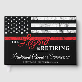 Vlag brandweerman bij rode lijn gastenboek