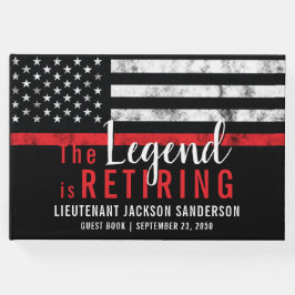 Vlag brandweerman bij rode lijn gastenboek