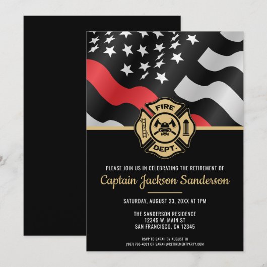 Vlag brandweerman bij rode lijn kaart (Voorkant / Achterkant)