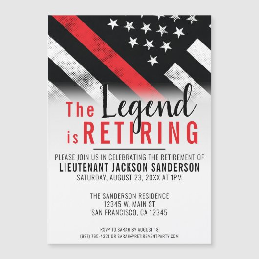 Vlag brandweerman bij rode lijn magnetische uitnodiging (Voorkant)