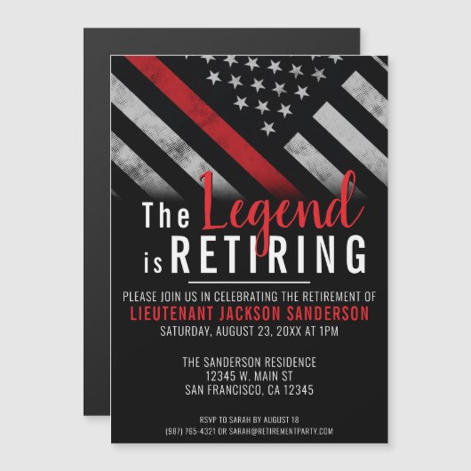 Vlag brandweerman bij rode lijn magnetische uitnodiging (Voorkant / Achterkant)