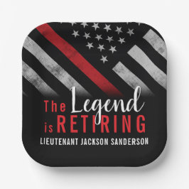 Vlag brandweerman bij rode lijn papieren bordje