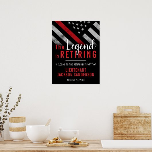 Vlag brandweerman bij rode lijn poster (Keuken)