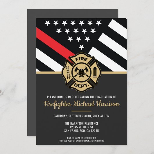 Vlag brandweerman op de rode lijn van het Afstuder Kaart (Voorkant / Achterkant)