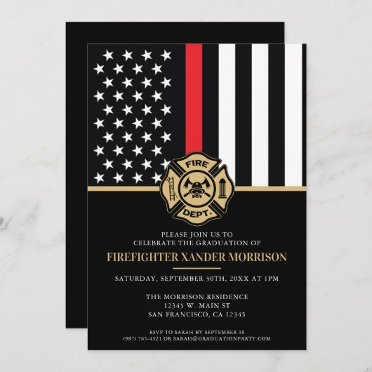 Vlag brandweerman op de rode lijn van het Afstuder Kaart (Voorkant / Achterkant)