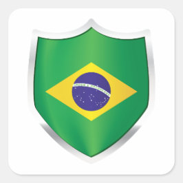 vlag Brazilië Silver Shield Vierkante Sticker